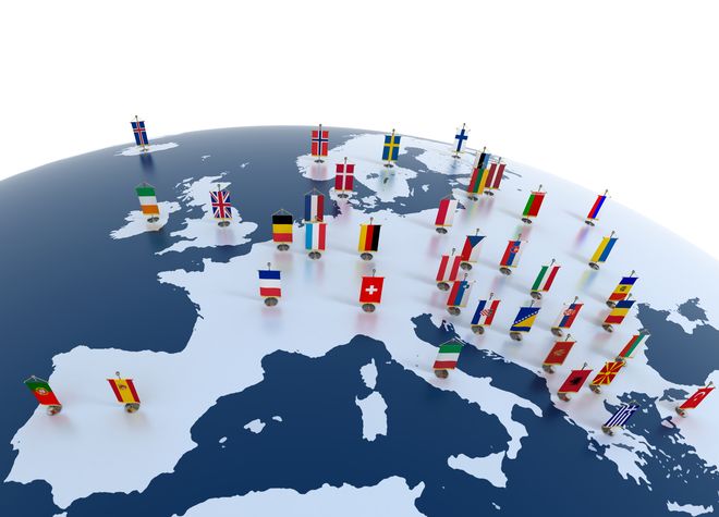 imagen conceptual en 3D con banderas de países